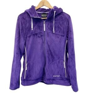 💜Marmot Womens Full Zip Fleece Jacket Grape Purple Hooded Hiking Outdoor Size L